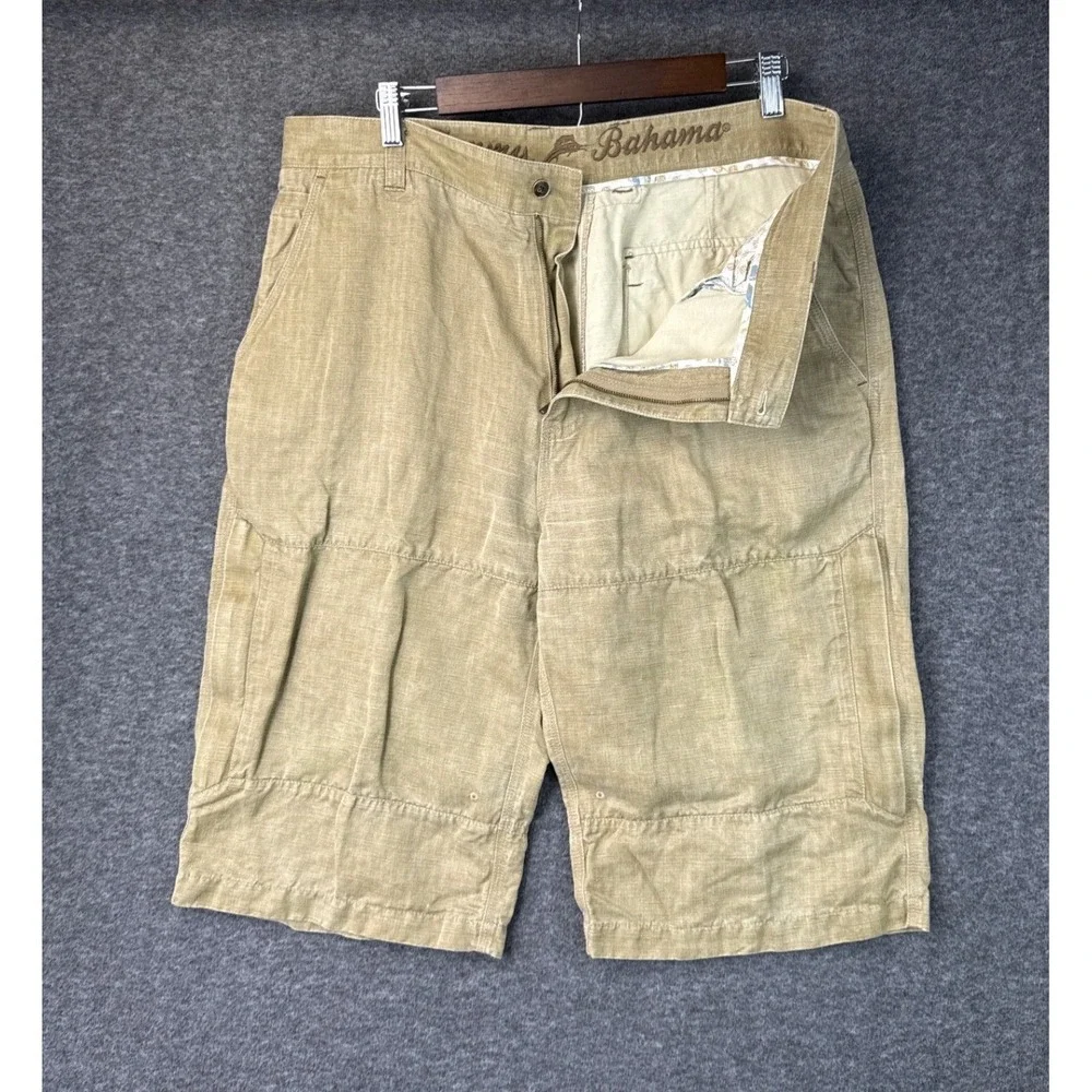 Tommy Bahama Mens 36 Linen‎ Silk Bermuda Shorts Tan Relaxed Summer Beach Bar EUC